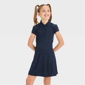 NWT Cat & Jack girls' short sleeve uniform dress size L navy blue